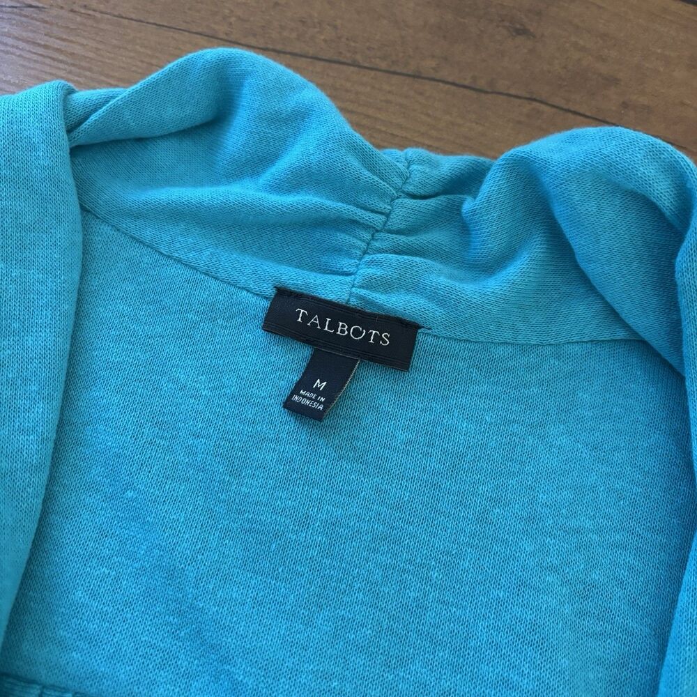 Talbots Womens M Open Cardigan Sweater Turquoise 3/4 Sleeve Light Weight - Picture 5 of 6